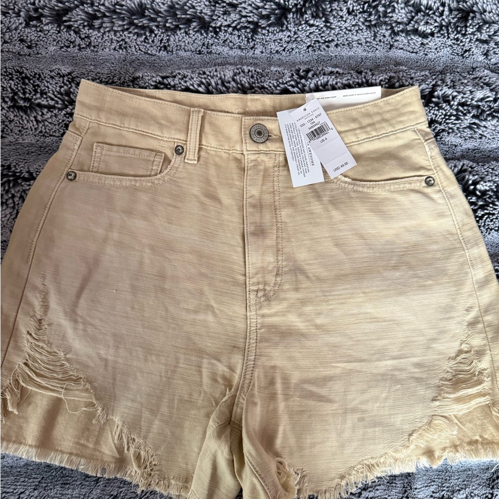 AE highest rise mom shorts khaki